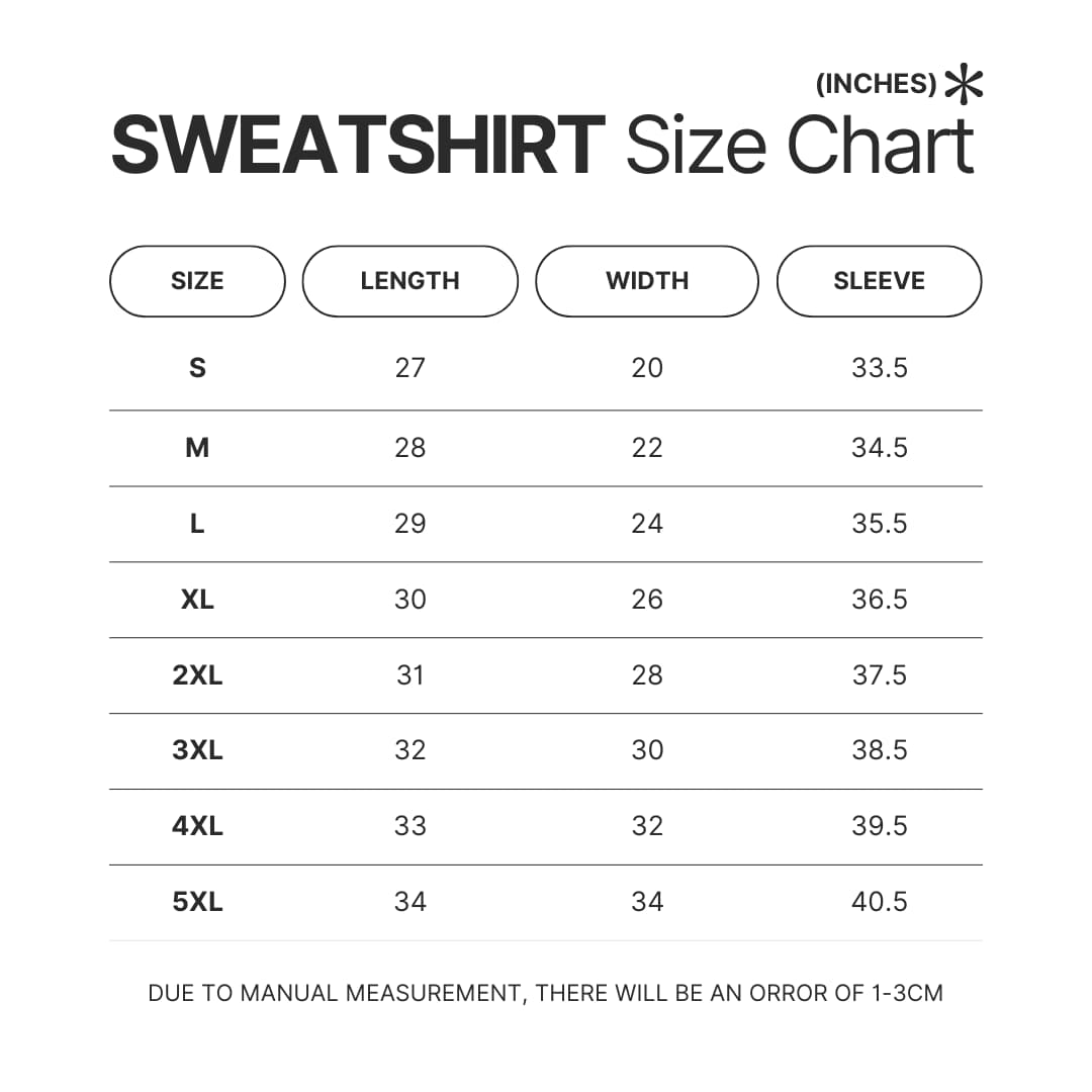 Sweatshirt Size Chart - What We Do In The Shadows Store