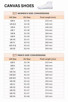 High Top Canvas Shoes Size Chart - What We Do In The Shadows Store